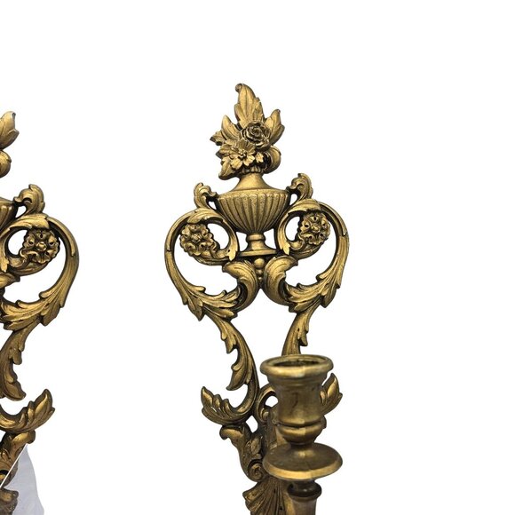 Vintage Syroco Wall Candle Holder Sconce Set of 2 Goldtone Homco 4036 USA - Picture 7 of 16